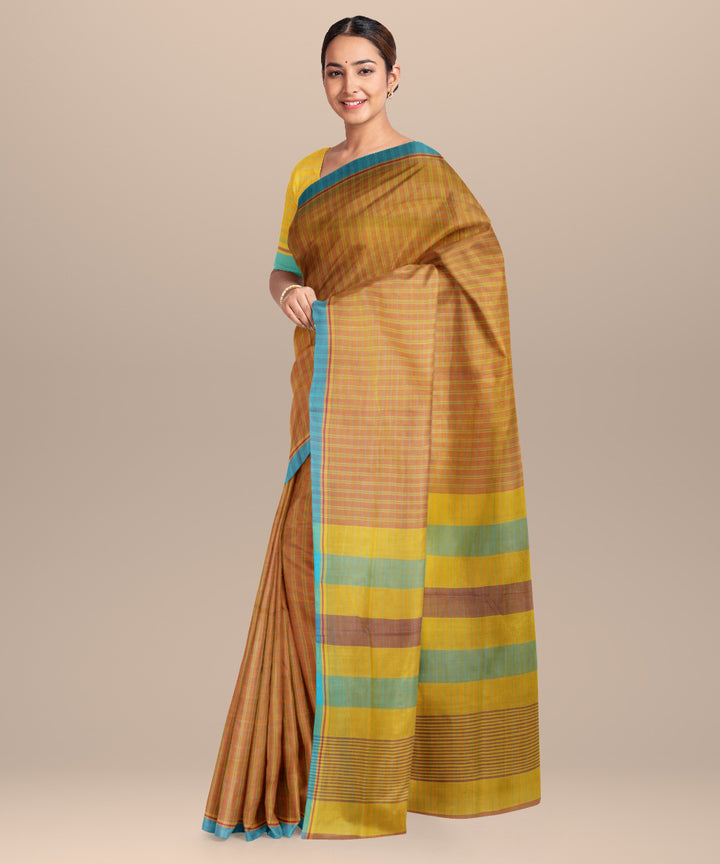 Cream yellow cotton handloom mangalagiri saree