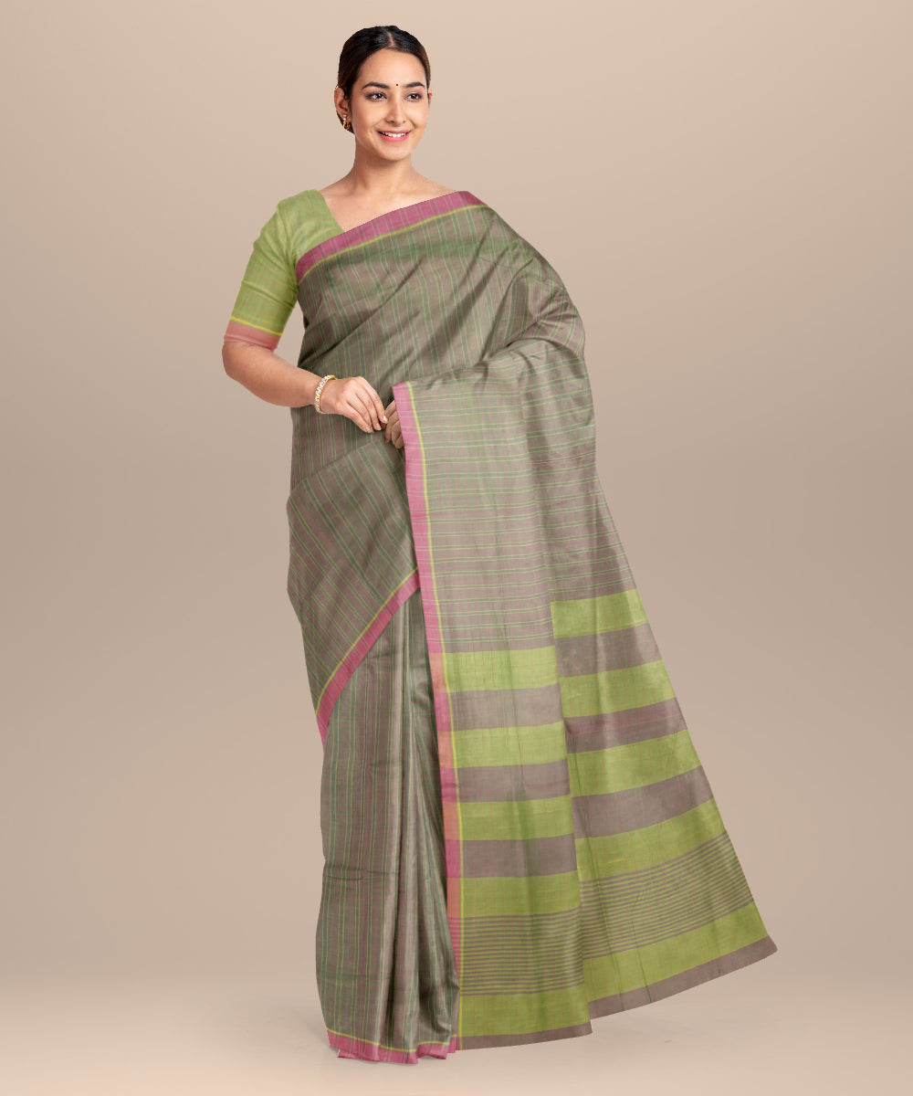Cyan green purple cotton handloom mangalagiri saree