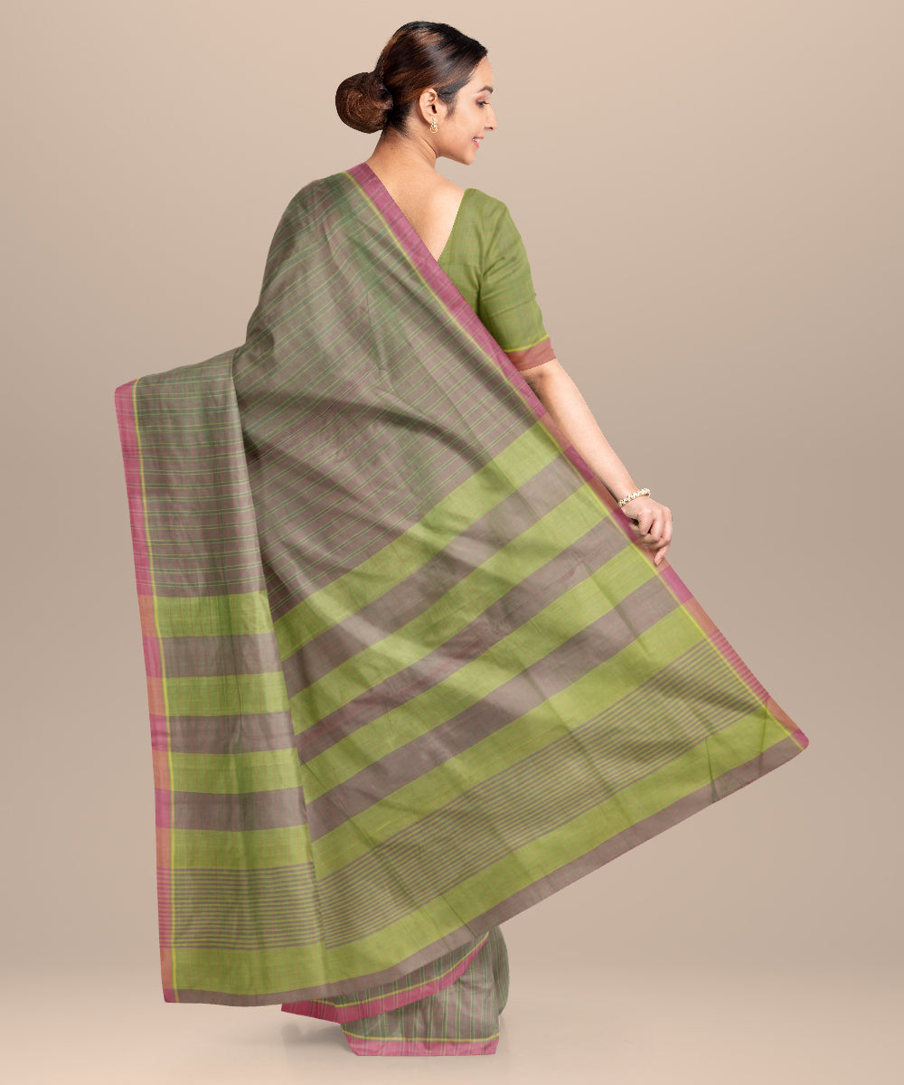 Cyan green purple cotton handloom mangalagiri saree