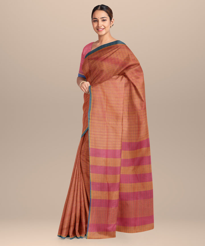 Orange pink cotton handloom mangalagiri saree