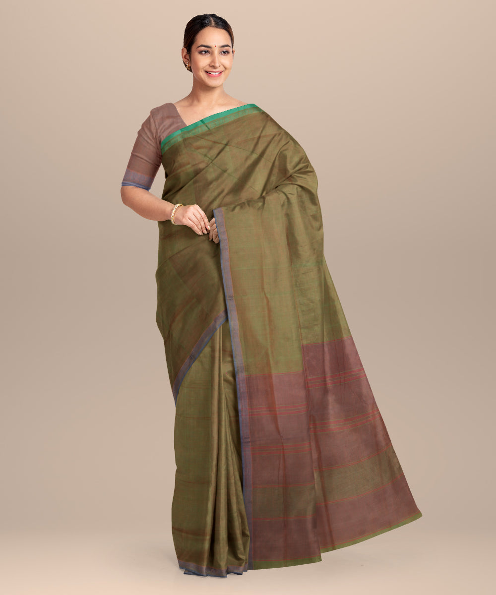 Teal green pink cotton handloom mangalagiri saree