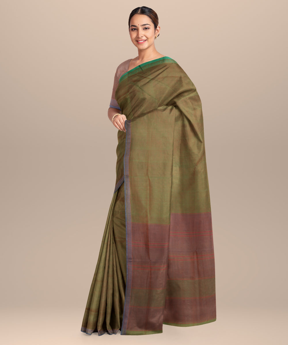 Teal green pink cotton handloom mangalagiri saree
