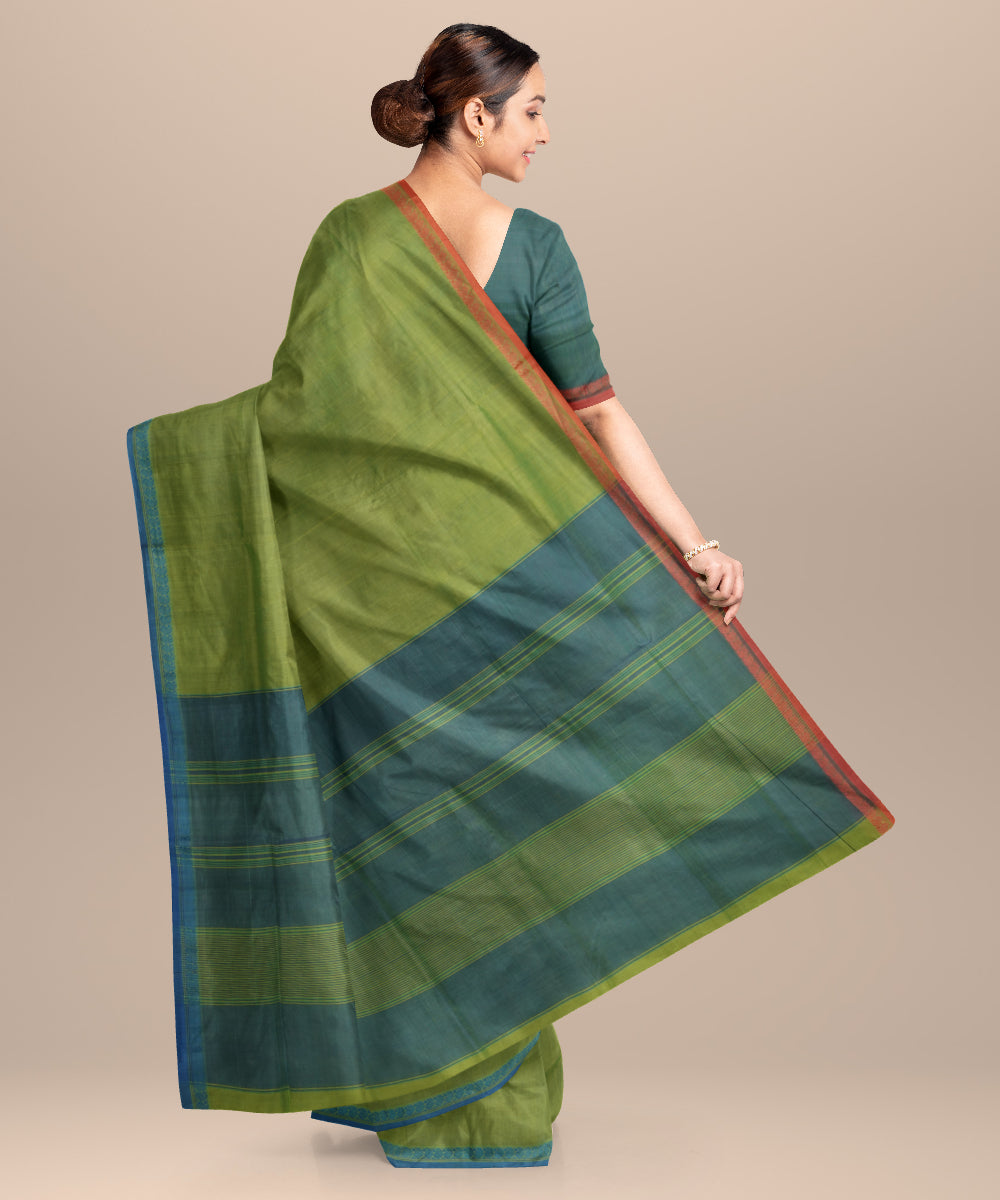 Lime green blue cotton handloom mangalagiri saree