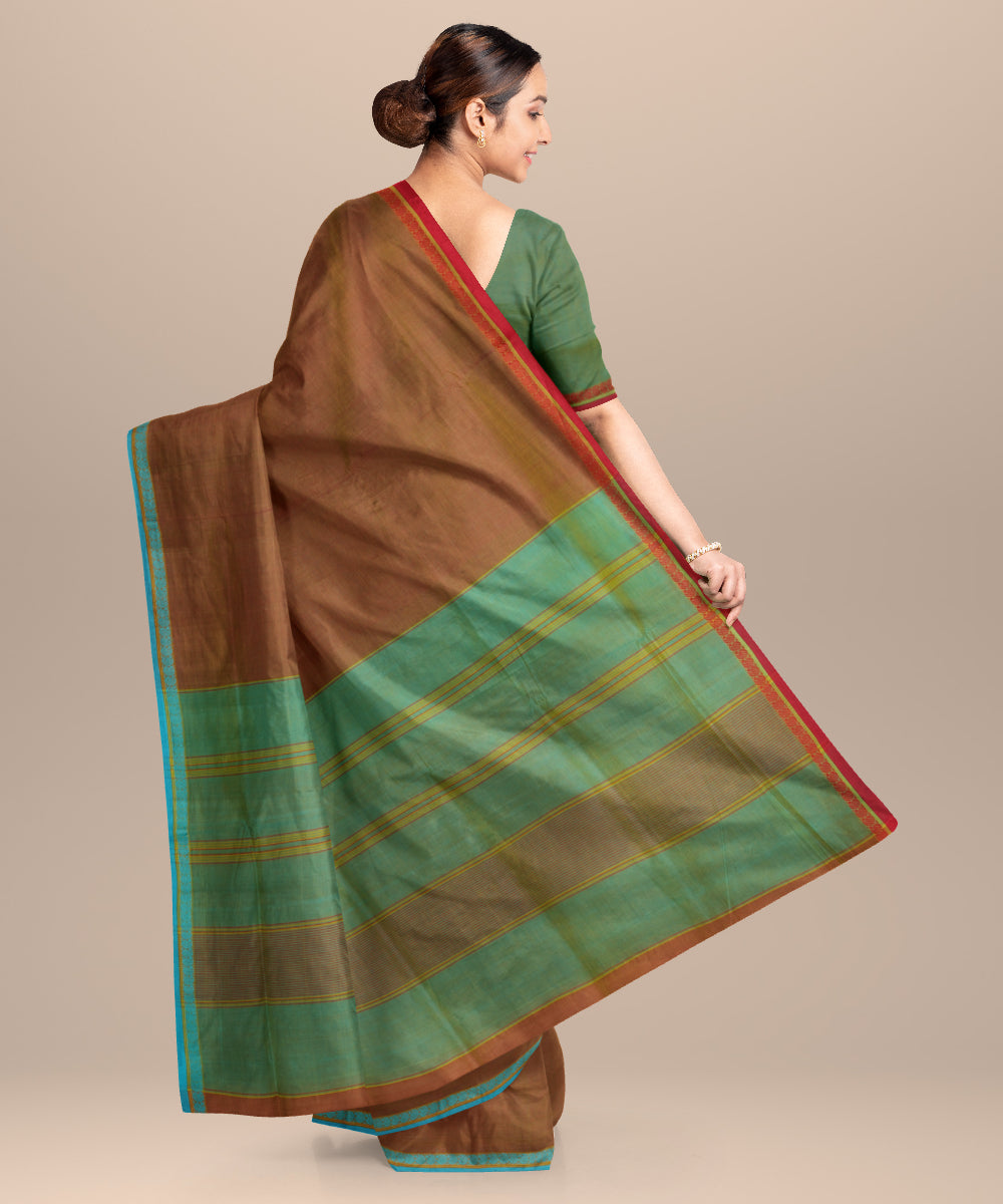 Maroon green cotton handloom mangalagiri saree