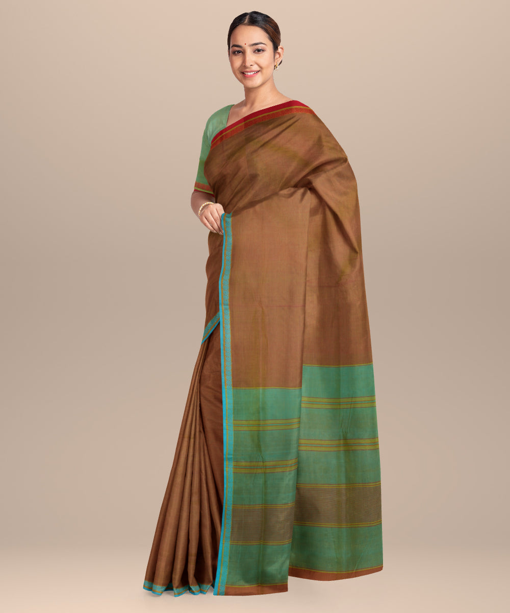 Maroon green cotton handloom mangalagiri saree