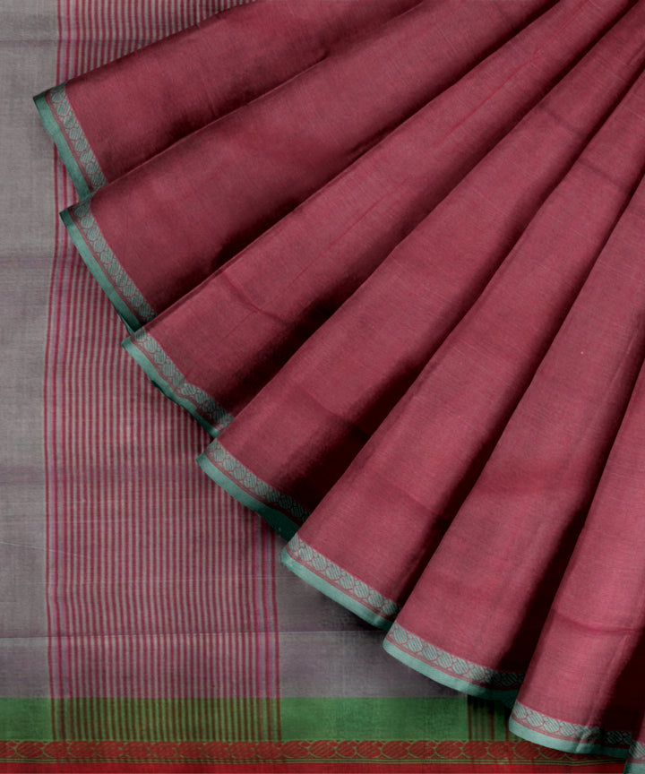 Red grey cotton handloom mangalagiri saree