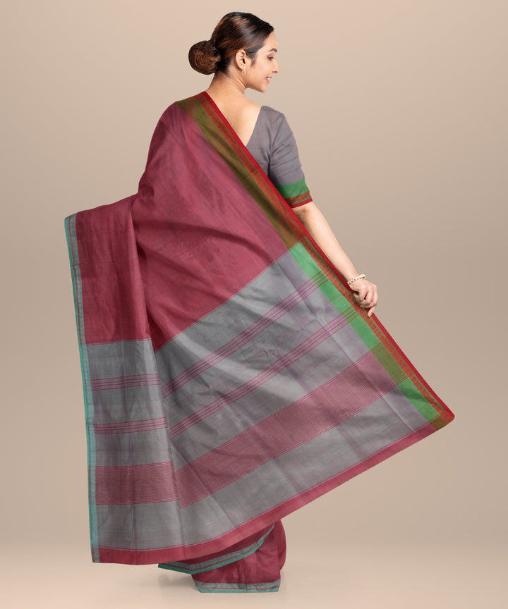 Red grey cotton handloom mangalagiri saree
