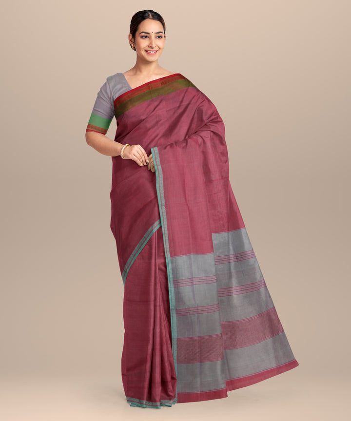 Red grey cotton handloom mangalagiri saree