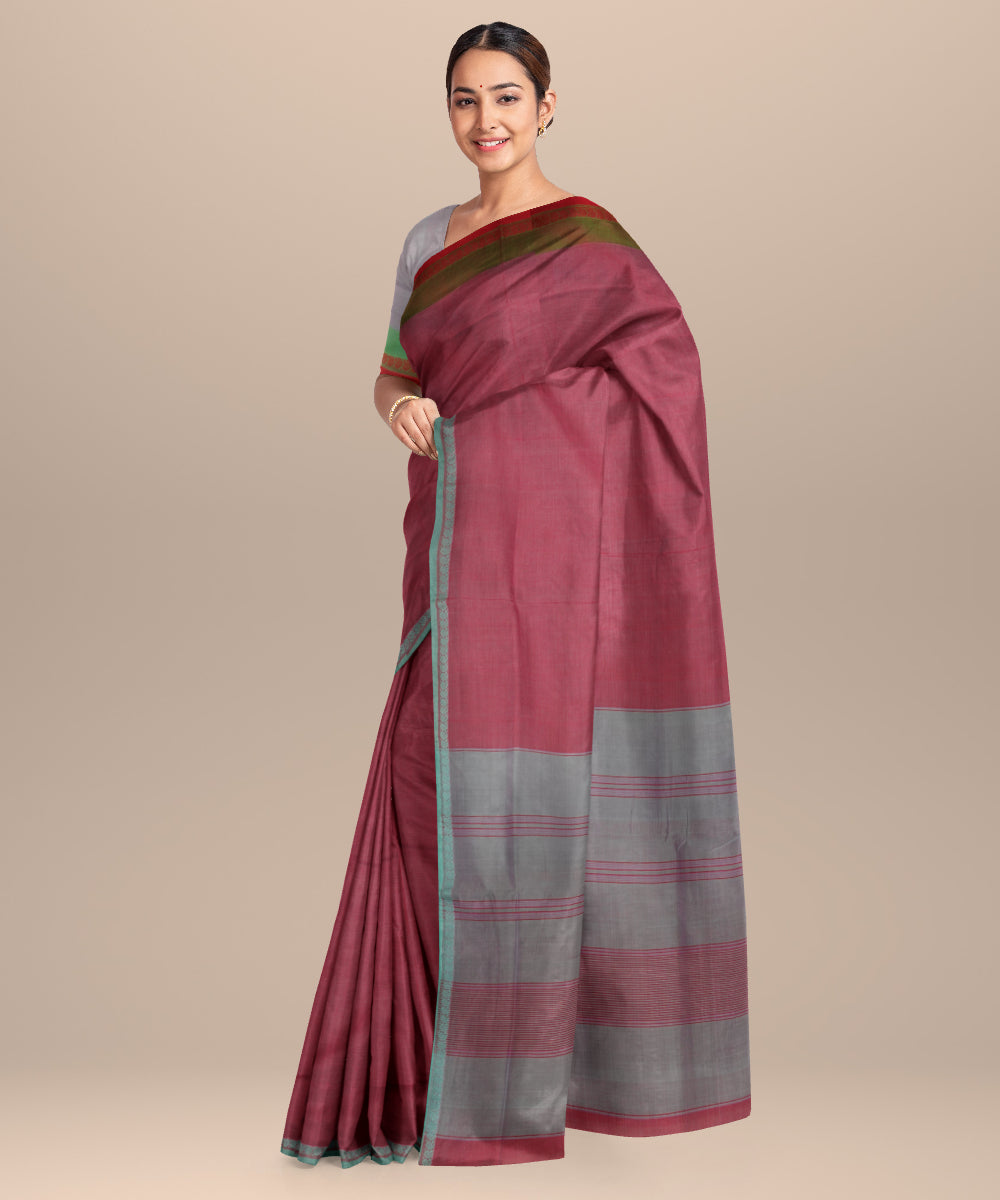 Red grey cotton handloom mangalagiri saree