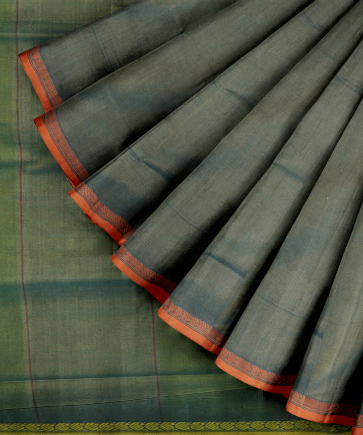 Grey green cotton handloom mangalagiri saree
