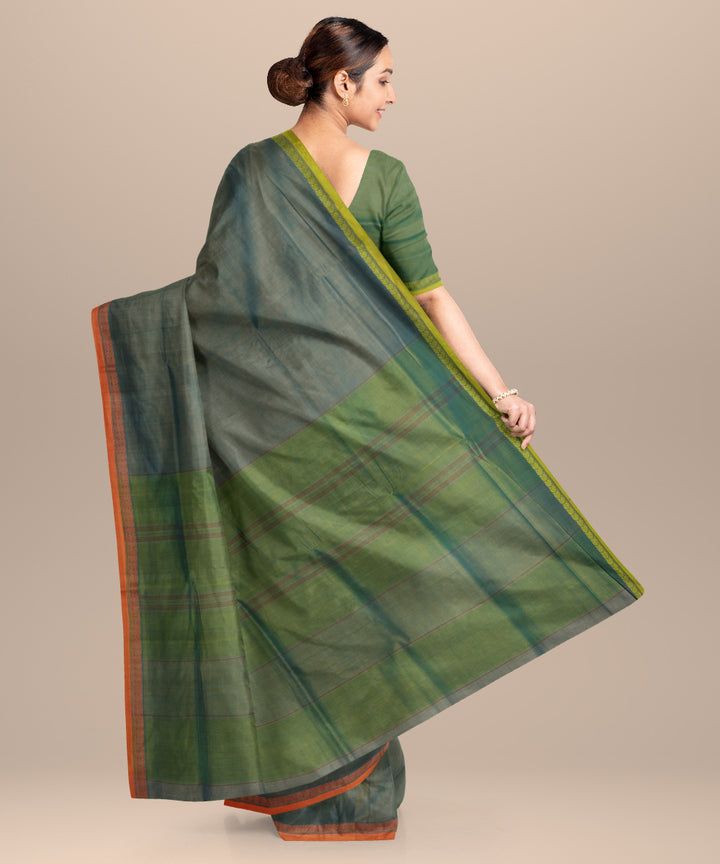Grey green cotton handloom mangalagiri saree