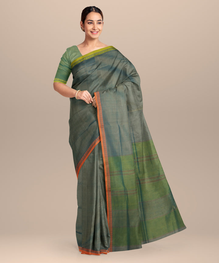 Grey green cotton handloom mangalagiri saree