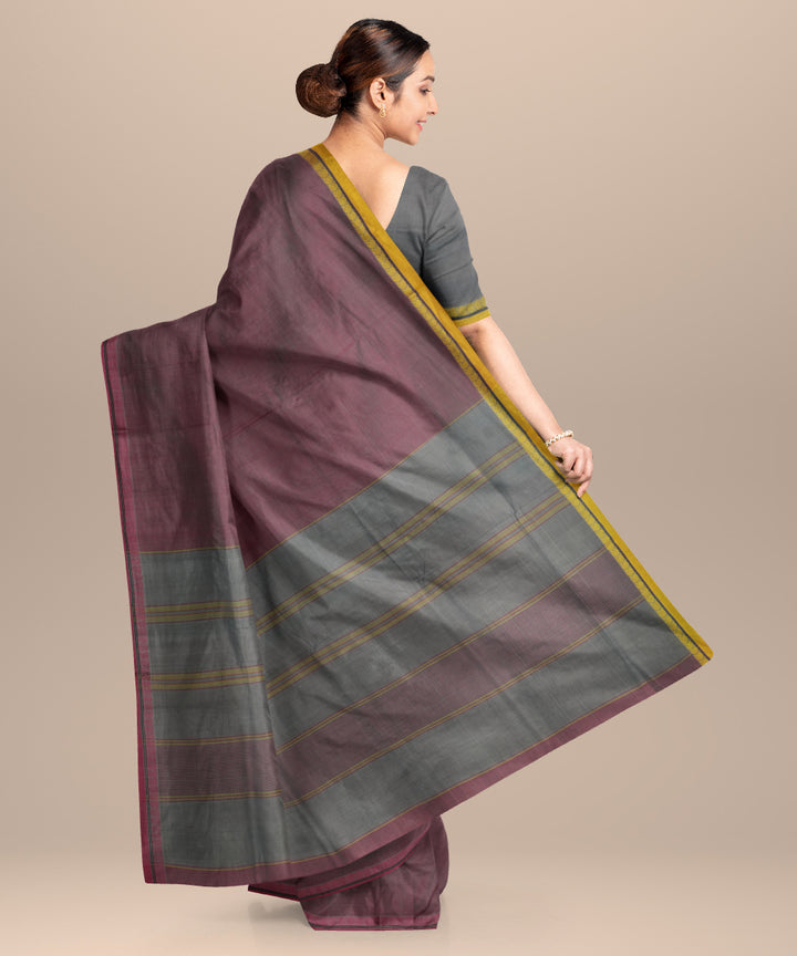 Maroon grey cotton handloom mangalagiri saree