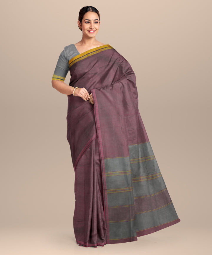 Maroon grey cotton handloom mangalagiri saree