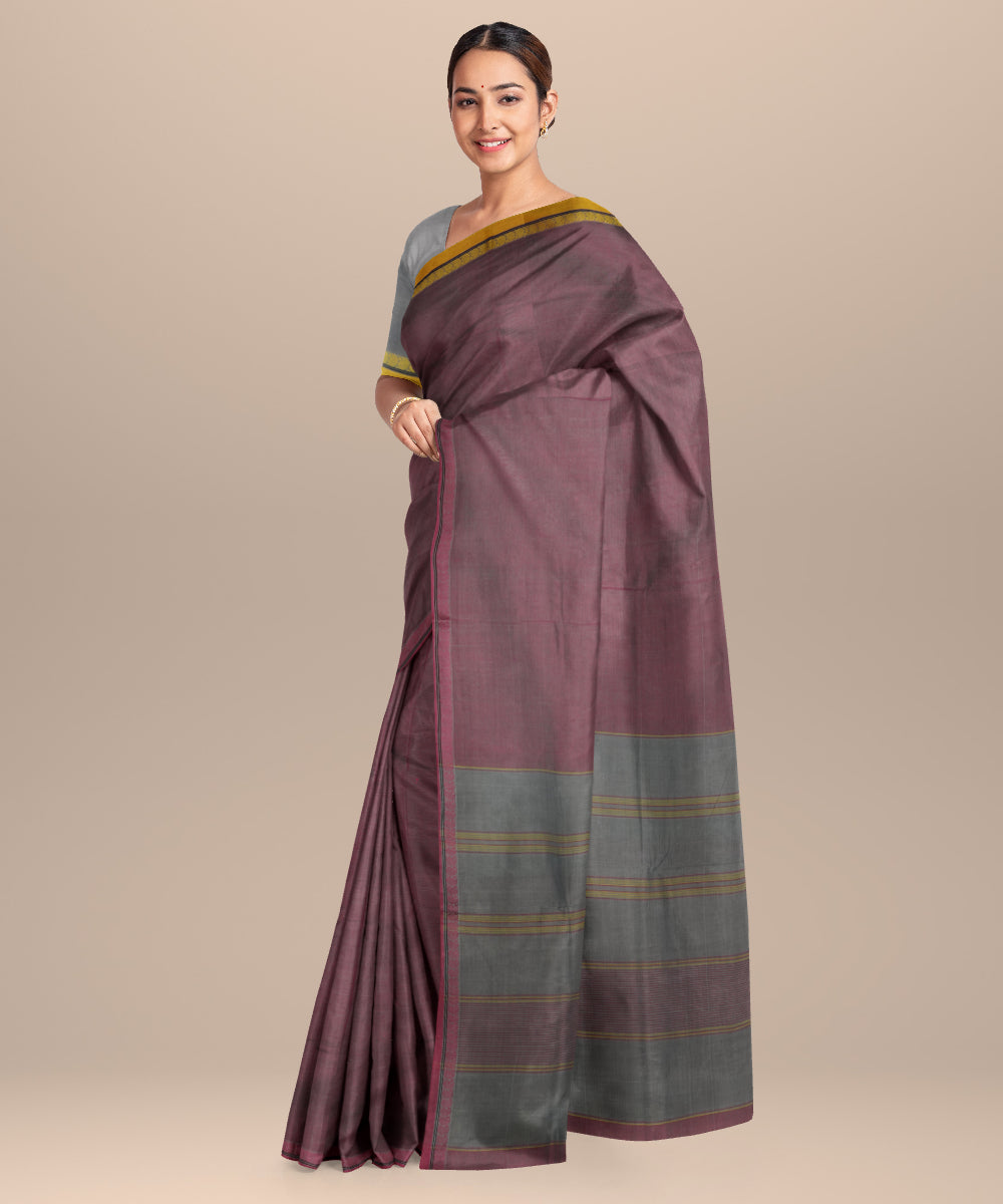 Maroon grey cotton handloom mangalagiri saree