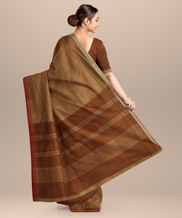 Brown maroon cotton handloom mangalagiri saree