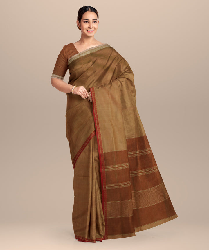 Brown maroon cotton handloom mangalagiri saree