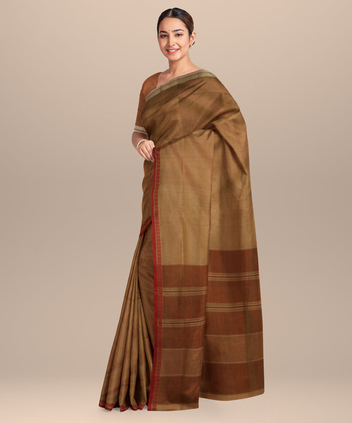 Brown maroon cotton handloom mangalagiri saree