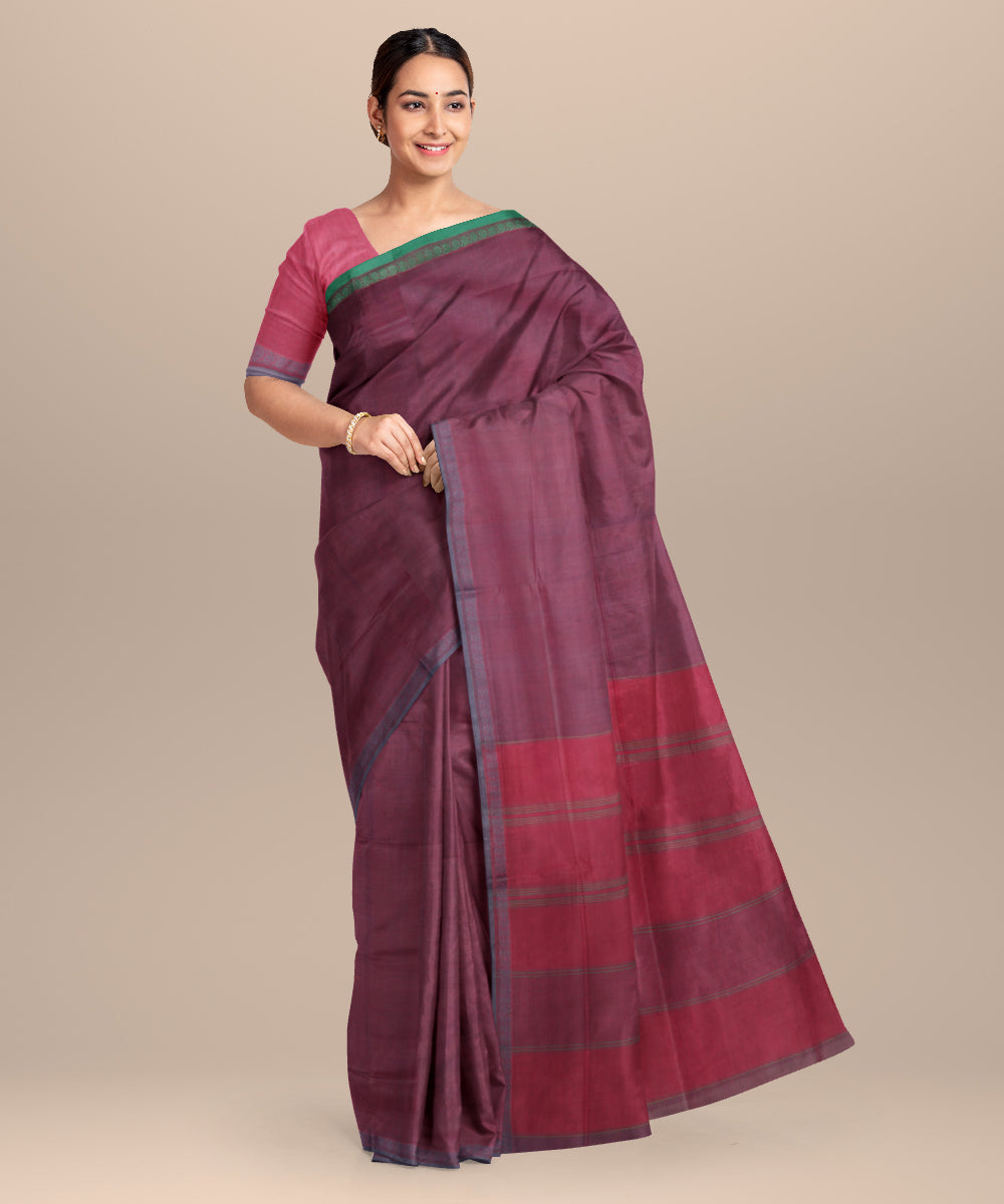 Purple pink cotton handloom mangalagiri saree