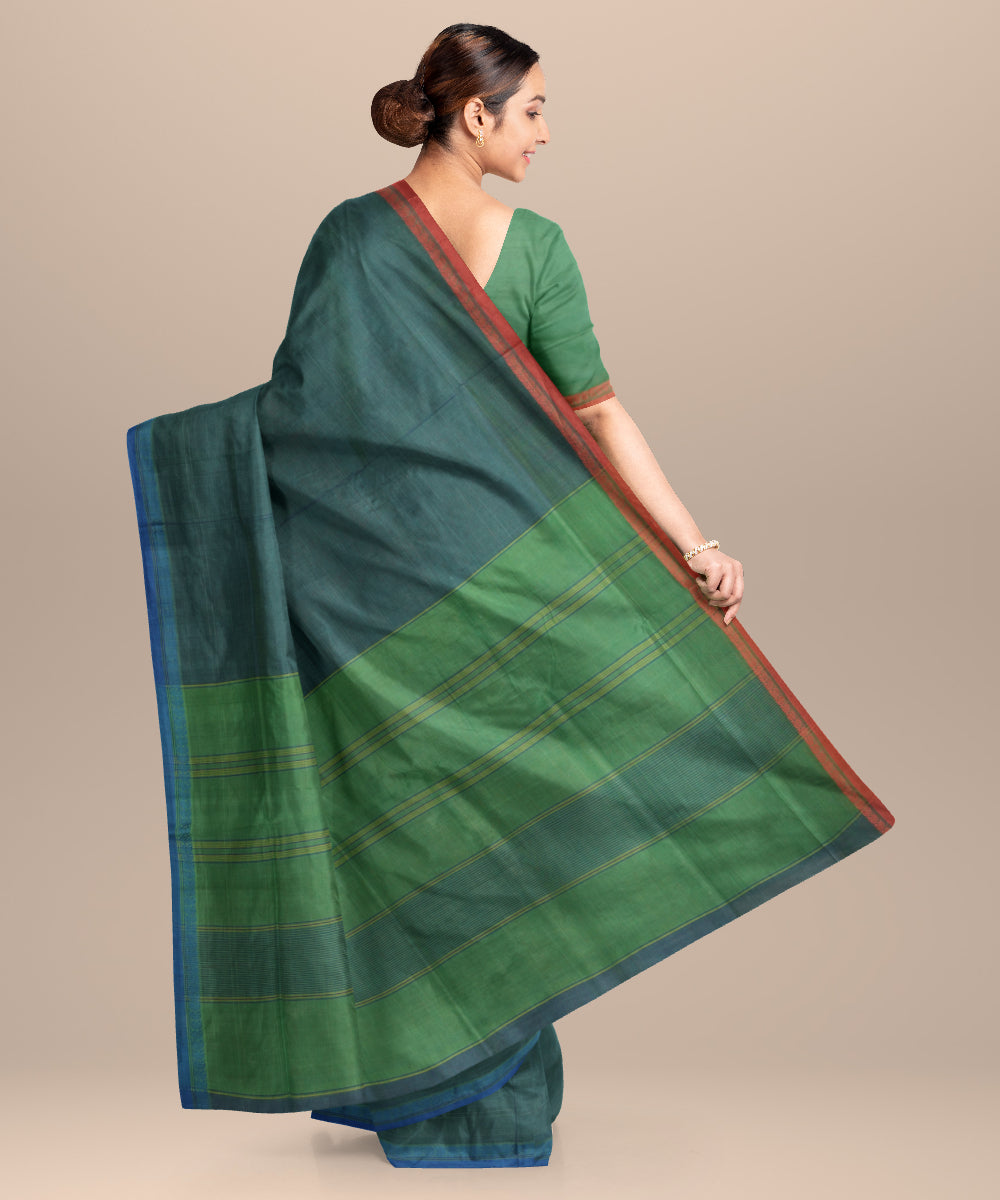 Teal green blue cotton handloom mangalagiri saree