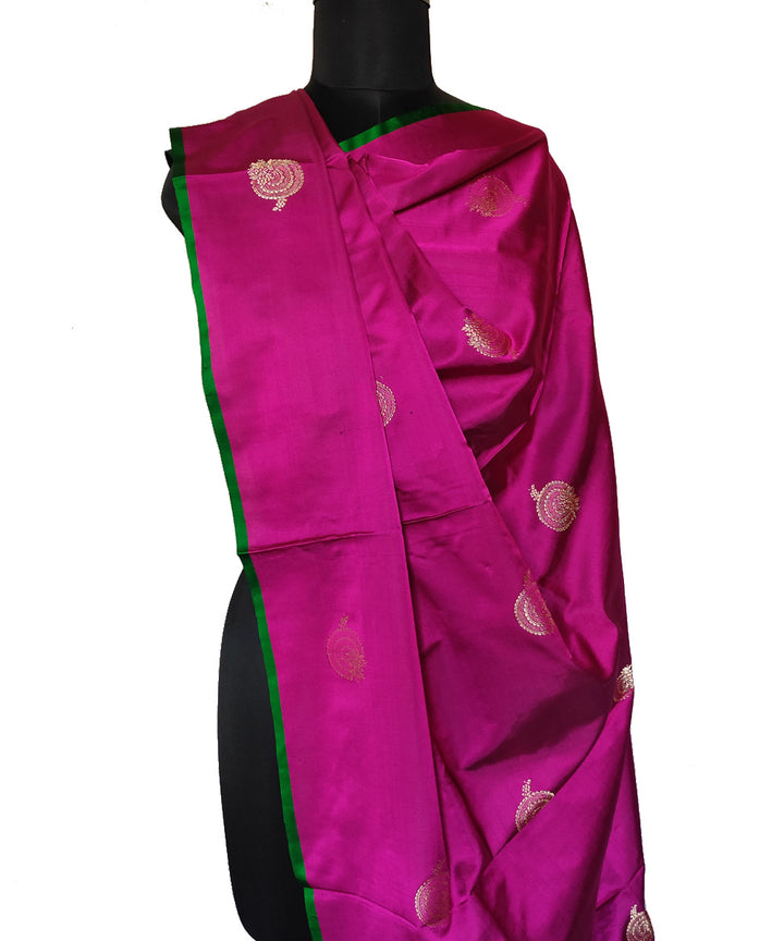 Magenta gold zari motif handwoven silk mubarakpurdupatta