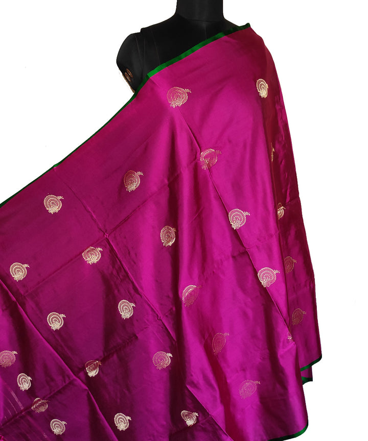 Magenta gold zari motif handwoven silk mubarakpurdupatta