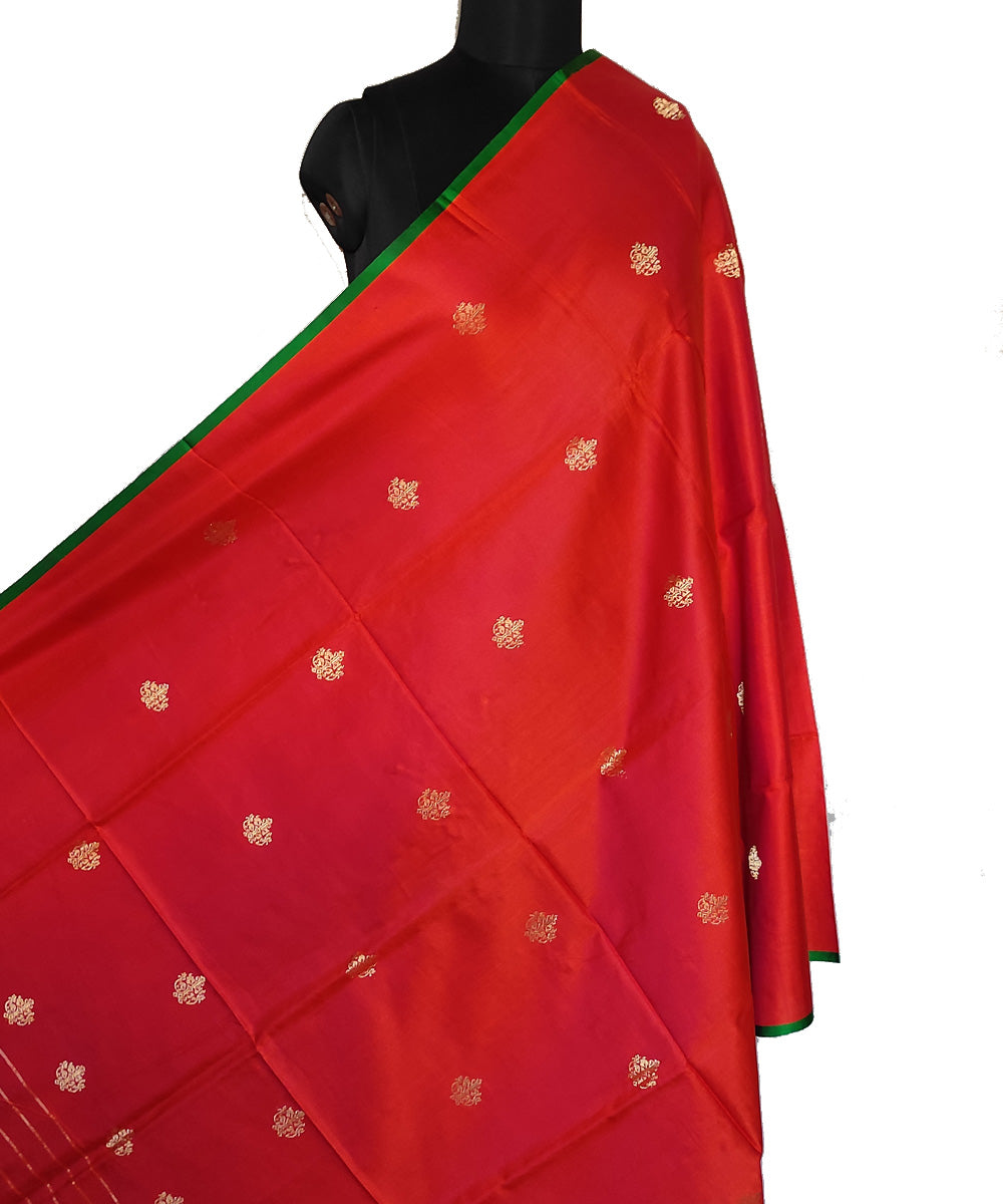 Orange gold zari motif handwoven mubarakpur silk dupatta