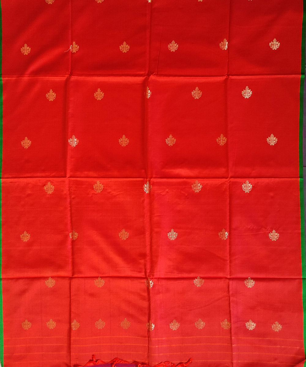 Orange gold zari motif handwoven mubarakpur silk dupatta