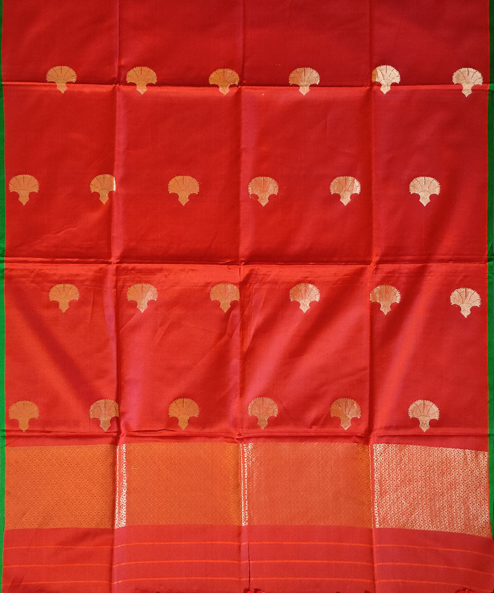 Orange gold zari motif handwoven silk mubarakpur dupatta