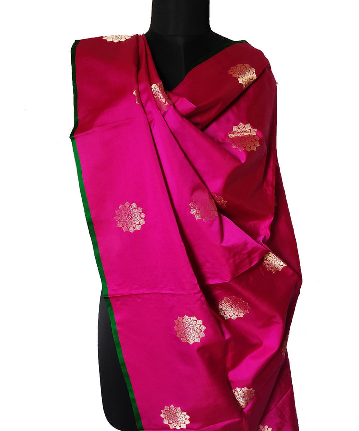 Pink gold zari motif handwoven silk mubarakpur dupatta