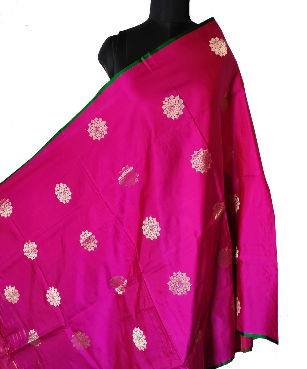 Pink gold zari motif handwoven silk mubarakpur dupatta