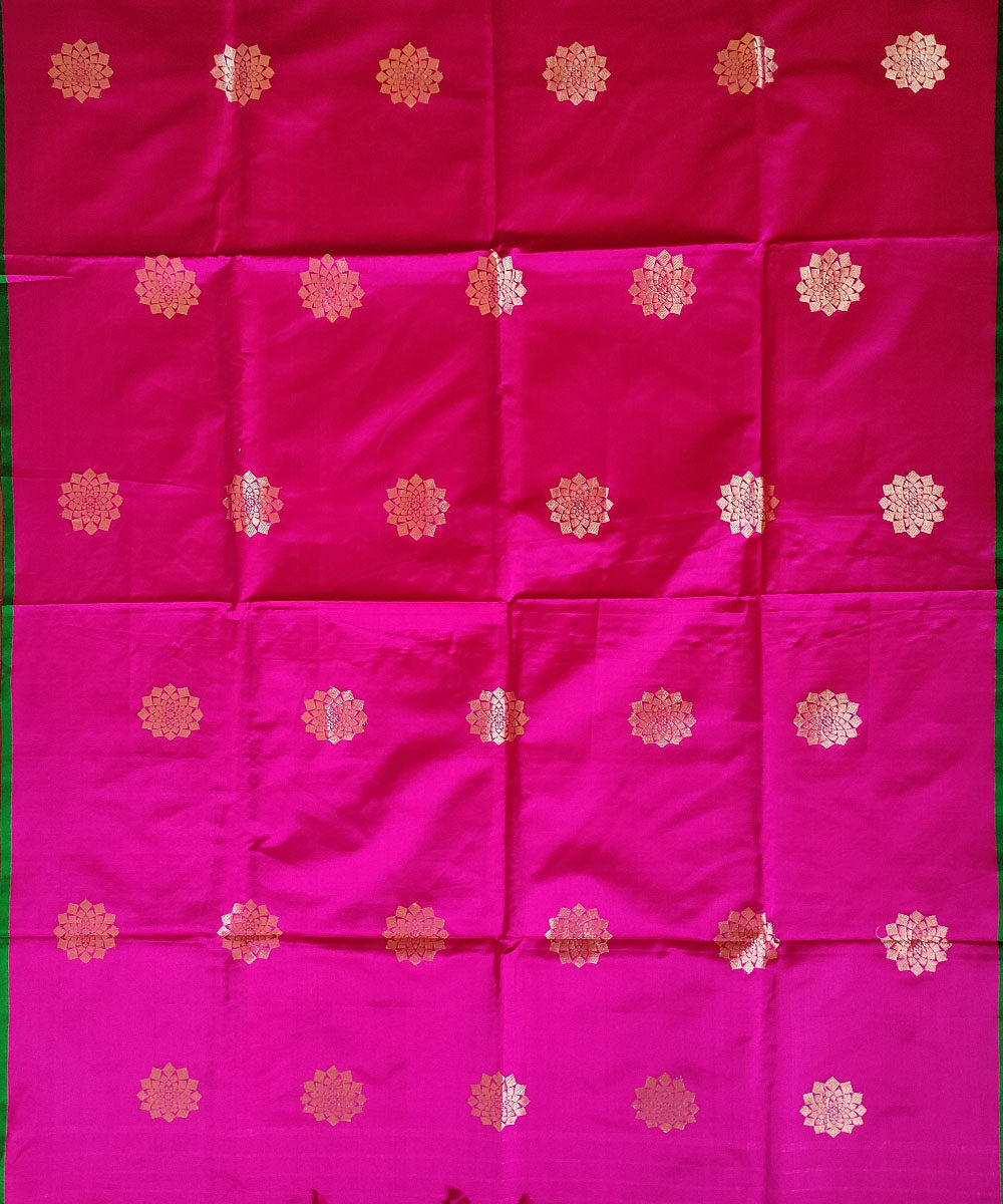 Pink gold zari motif handwoven silk mubarakpur dupatta