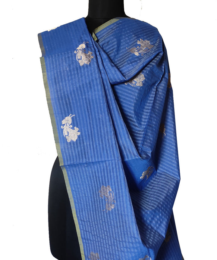 Navy blue gold zari motif handwoven silk mubarakpur dupatta