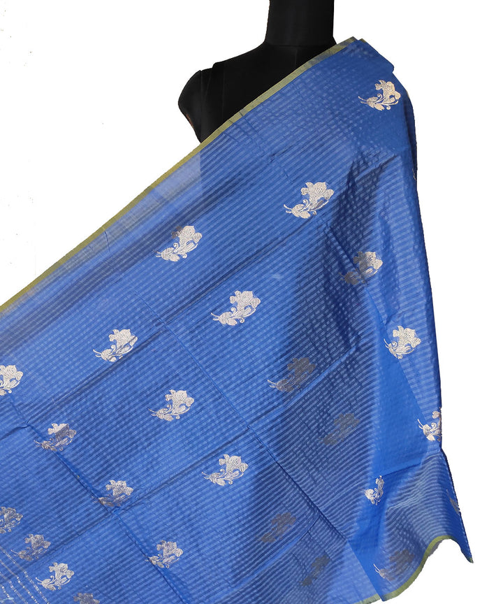 Navy blue gold zari motif handwoven silk mubarakpur dupatta