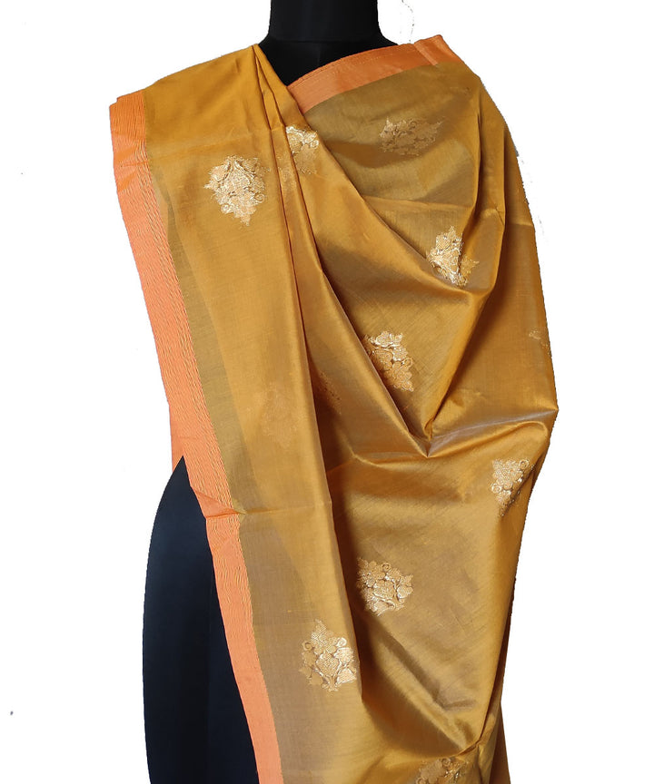 Mustard gold zari motif handwoven silk mubarakpur dupatta