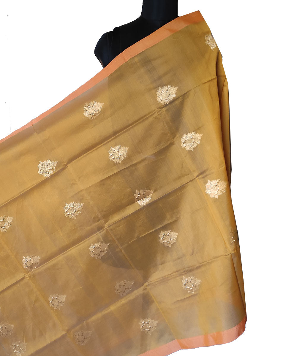 Mustard gold zari motif handwoven silk mubarakpur dupatta