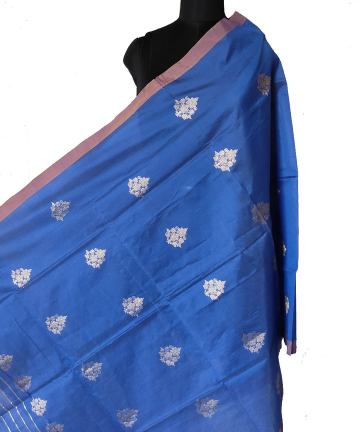 Navy blue gold zari motif handwoven silk mubarakpur dupatta