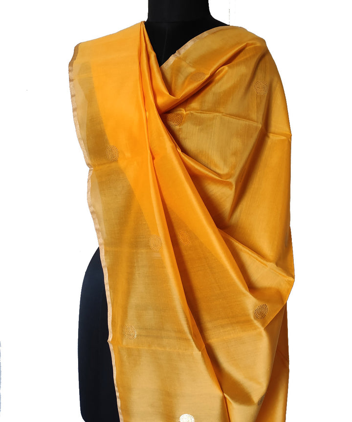 Yellow gold zari motif handwoven silk mubarakpur dupatta