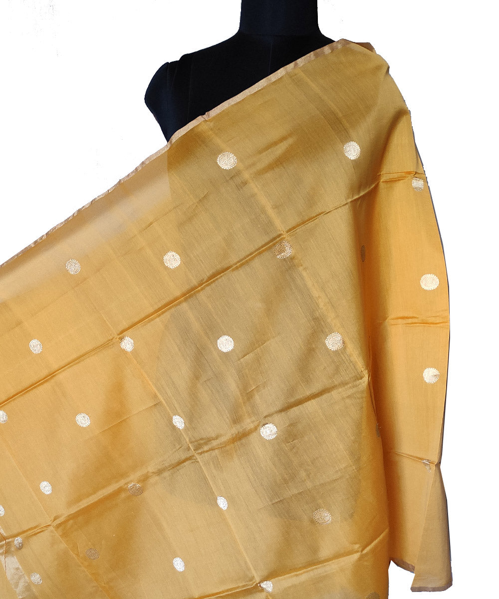 Yellow gold zari motif handwoven silk mubarakpur dupatta