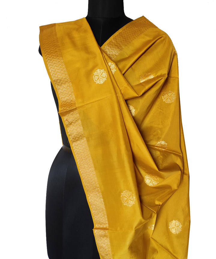 Yellow gold zari motif handwoven silk mubarakpur dupatta