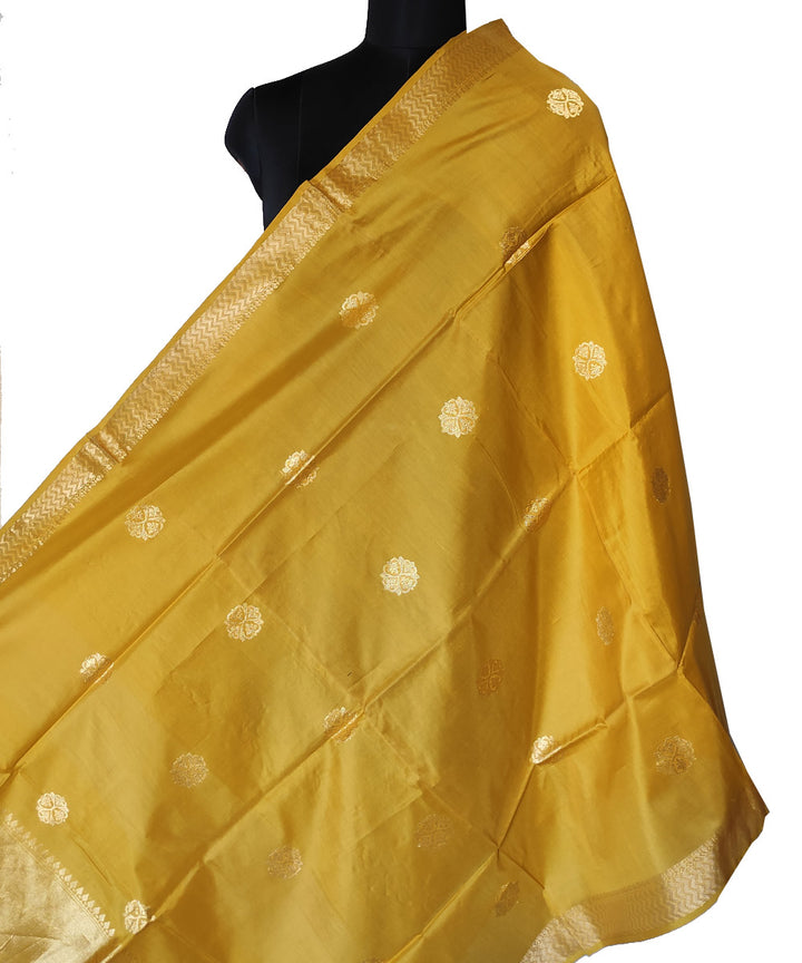 Yellow gold zari motif handwoven silk mubarakpur dupatta