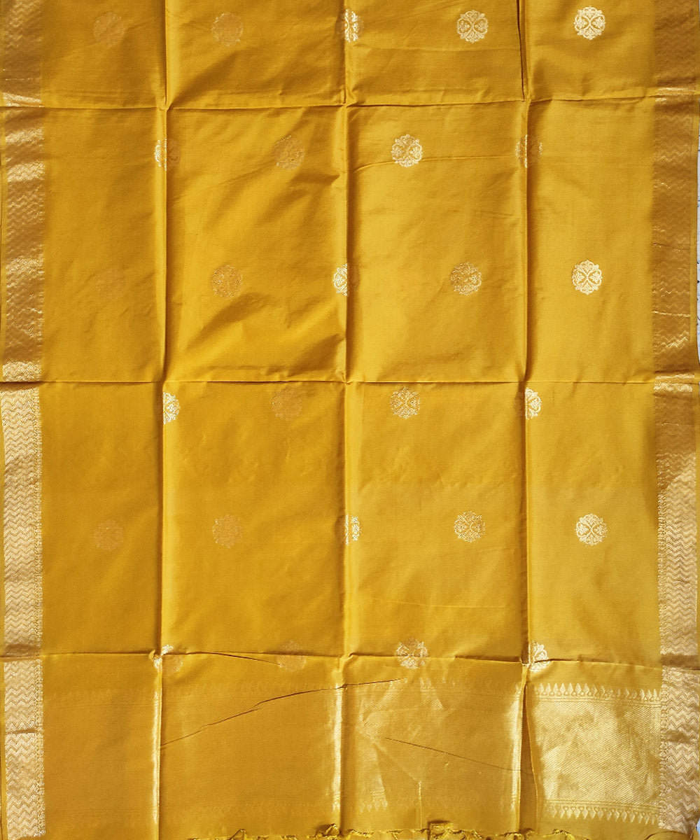 Yellow gold zari motif handwoven silk mubarakpur dupatta