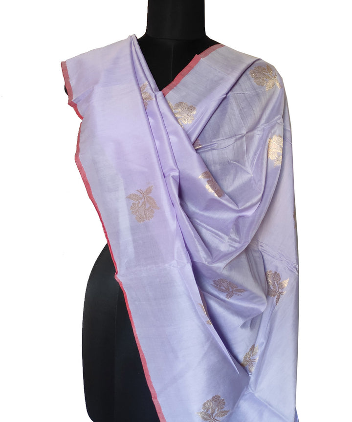 Lavender gold zari motif handwoven silk mubarakpur dupatta