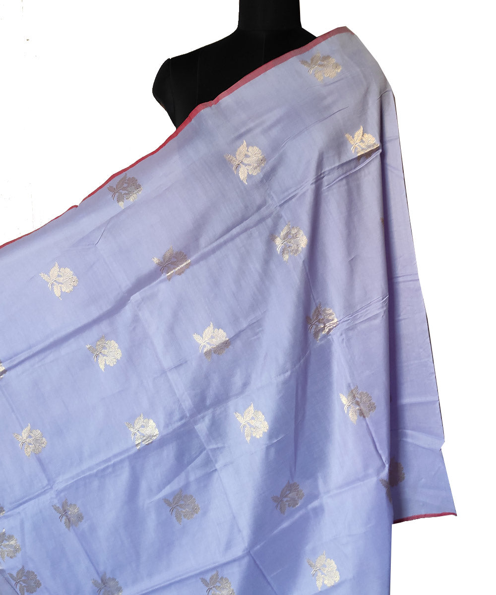 Lavender gold zari motif handwoven silk mubarakpur dupatta