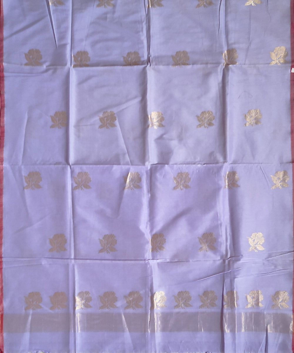 Lavender gold zari motif handwoven silk mubarakpur dupatta