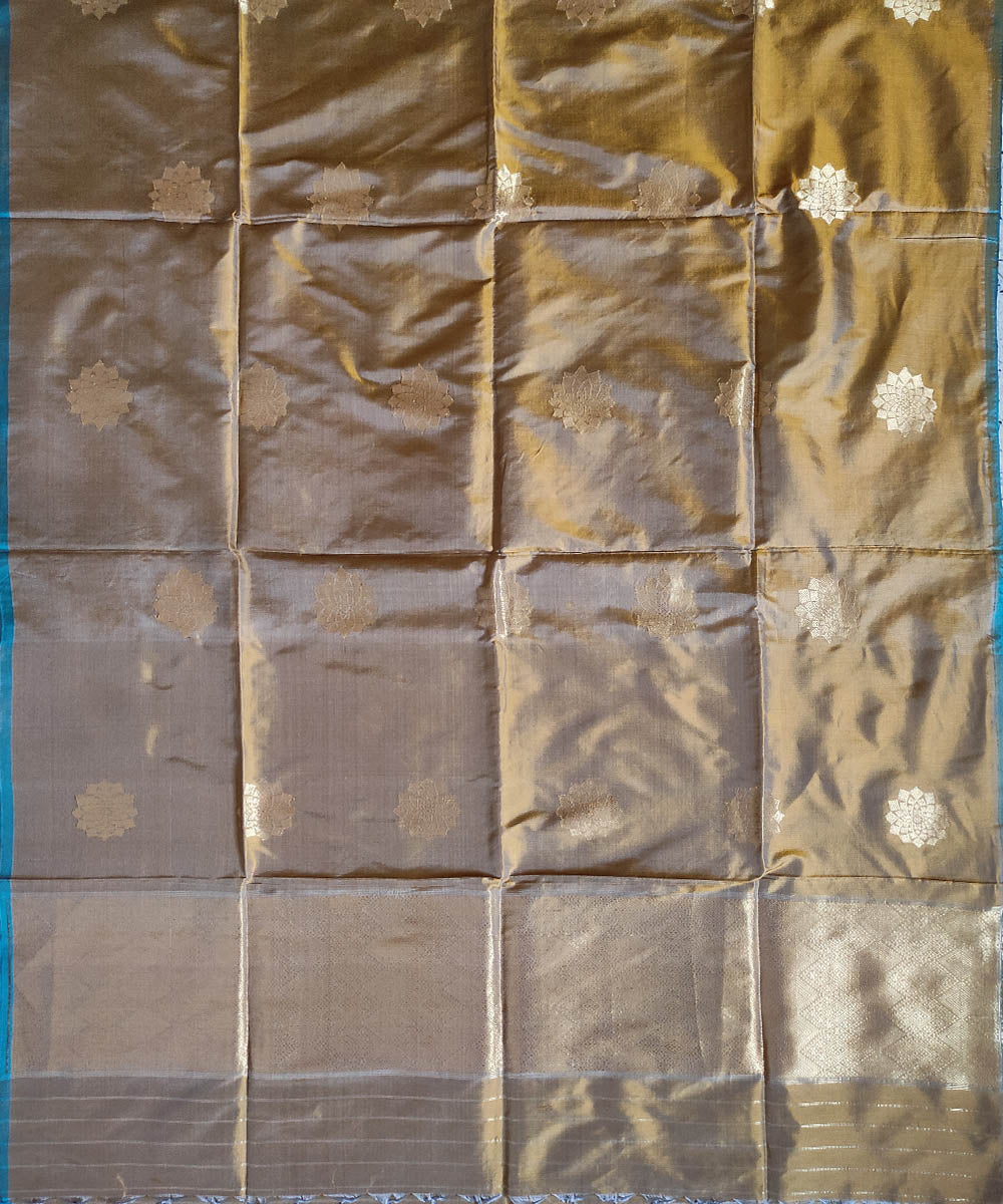 Brown golden gold zari motif handwoven silk mubarakpur dupatta