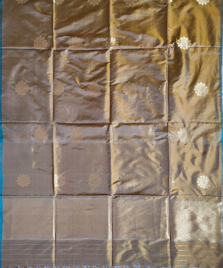 Brown golden gold zari motif handwoven silk mubarakpur dupatta