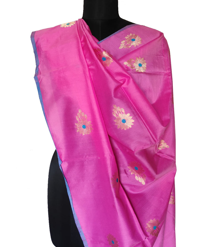 Pink gold zari motif handwoven silk mubarakpur dupatta