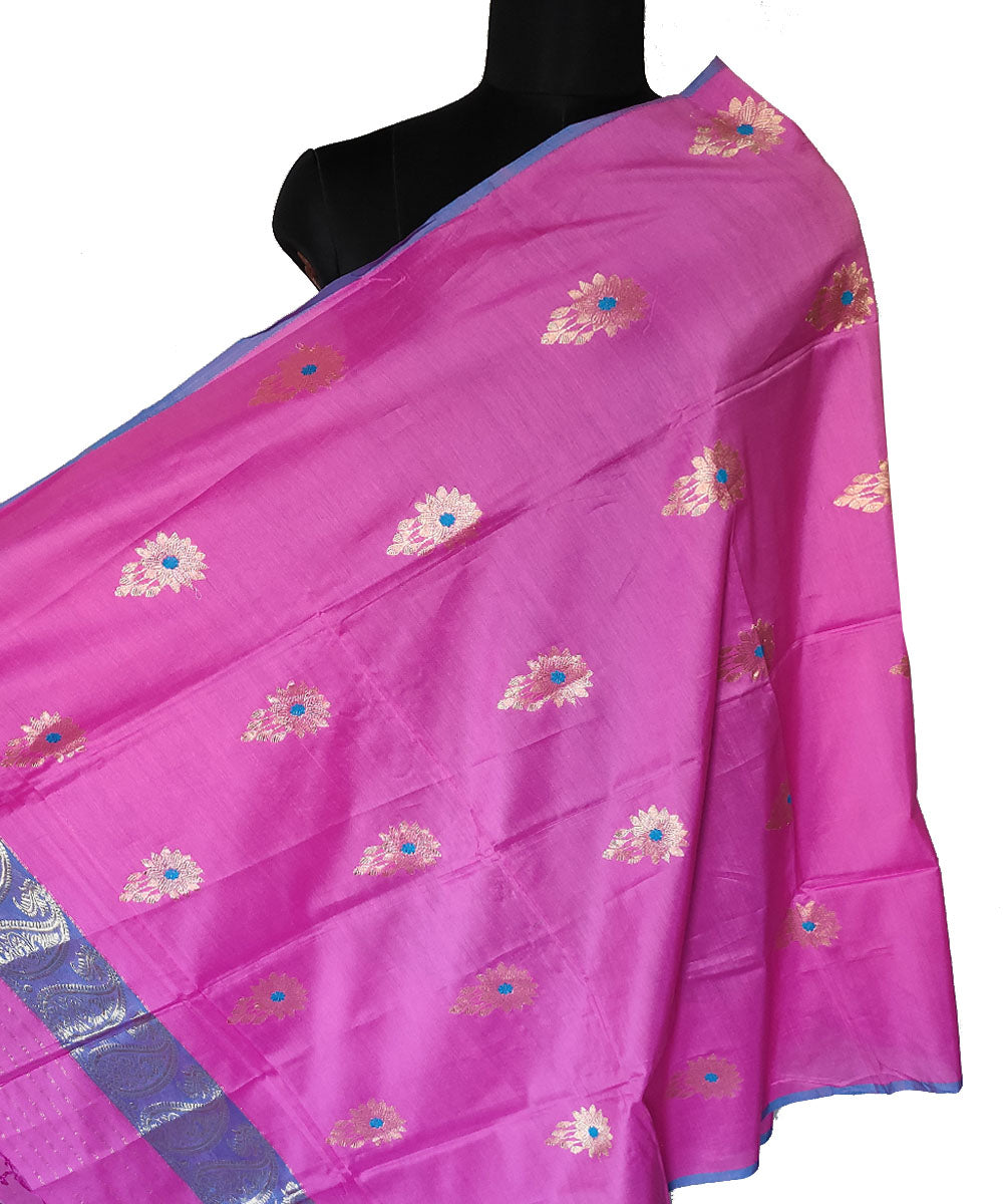 Pink gold zari motif handwoven silk mubarakpur dupatta