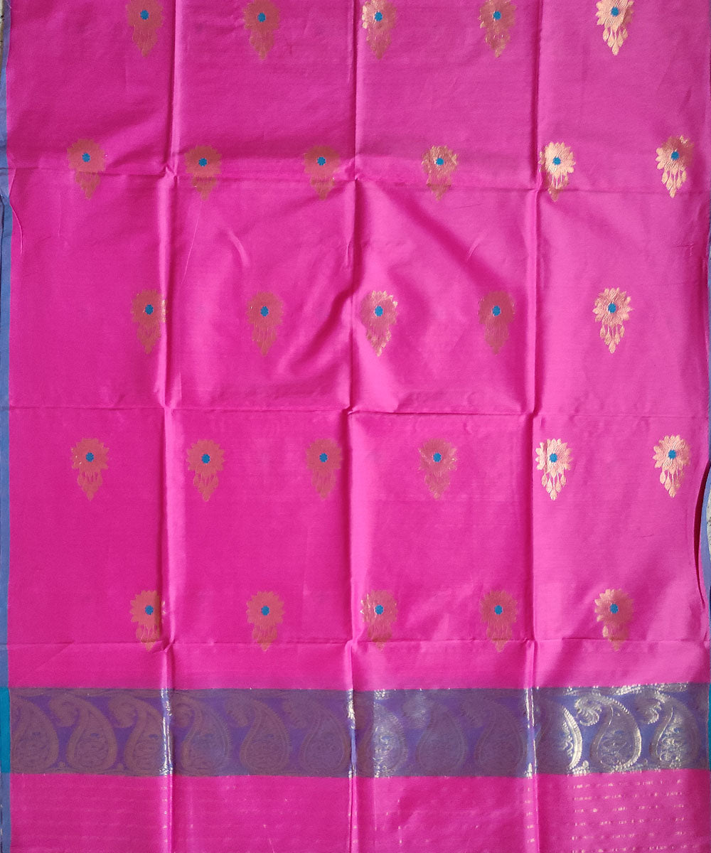 Pink gold zari motif handwoven silk mubarakpur dupatta